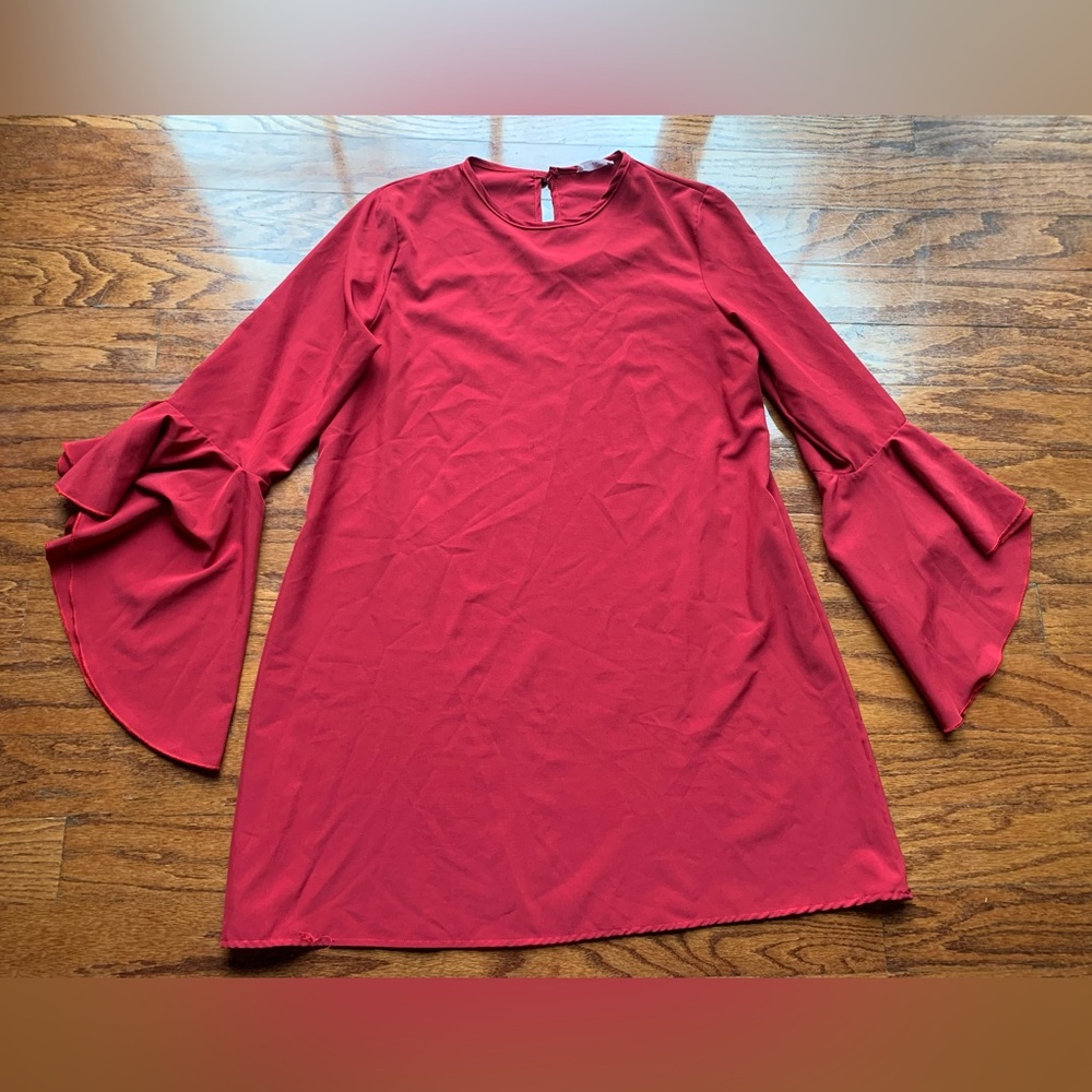 2 Chez Burgundy Long Sleeves Dress